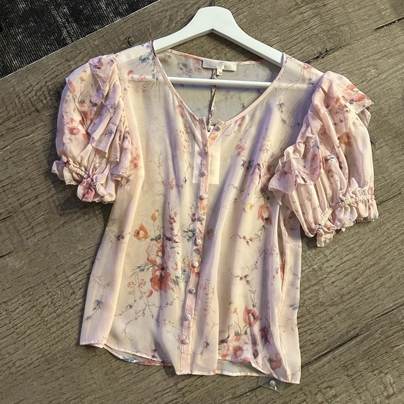 LoveShackFancy Shaye Top in Dutchess Pink Floral. - Picture 5 of 7